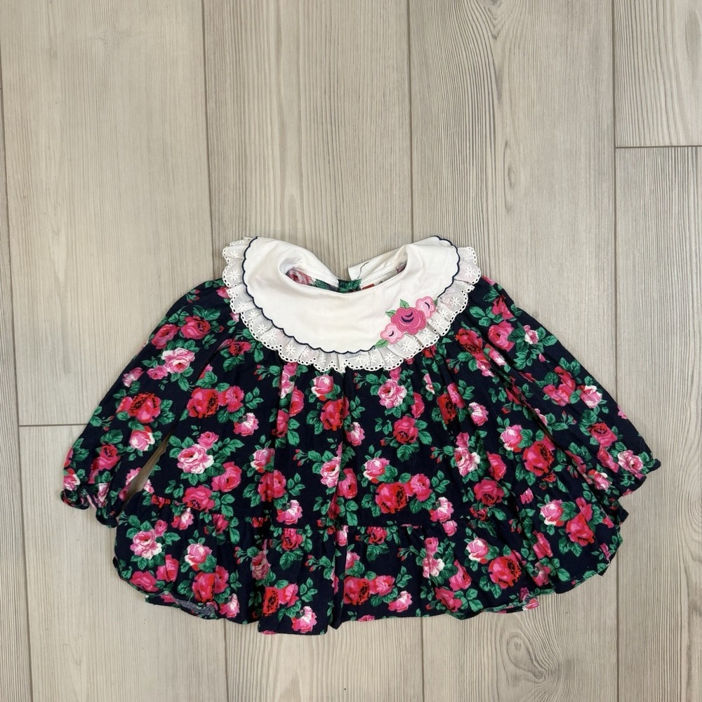 Petit Amour Dress By Baby Togs 18‎ Months Floral Bib Collar Embroidered